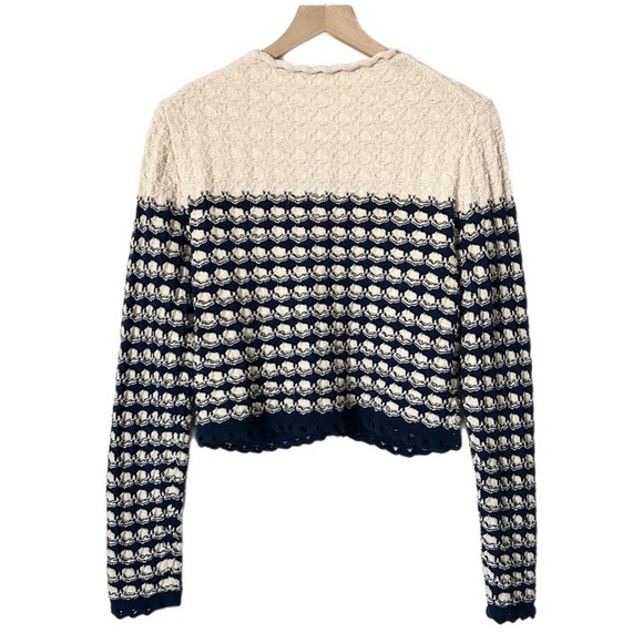 J. Crew Textured Crochet Lady Jacket Button Moroccan Sand Navy Size Small - Picture 3 of 6